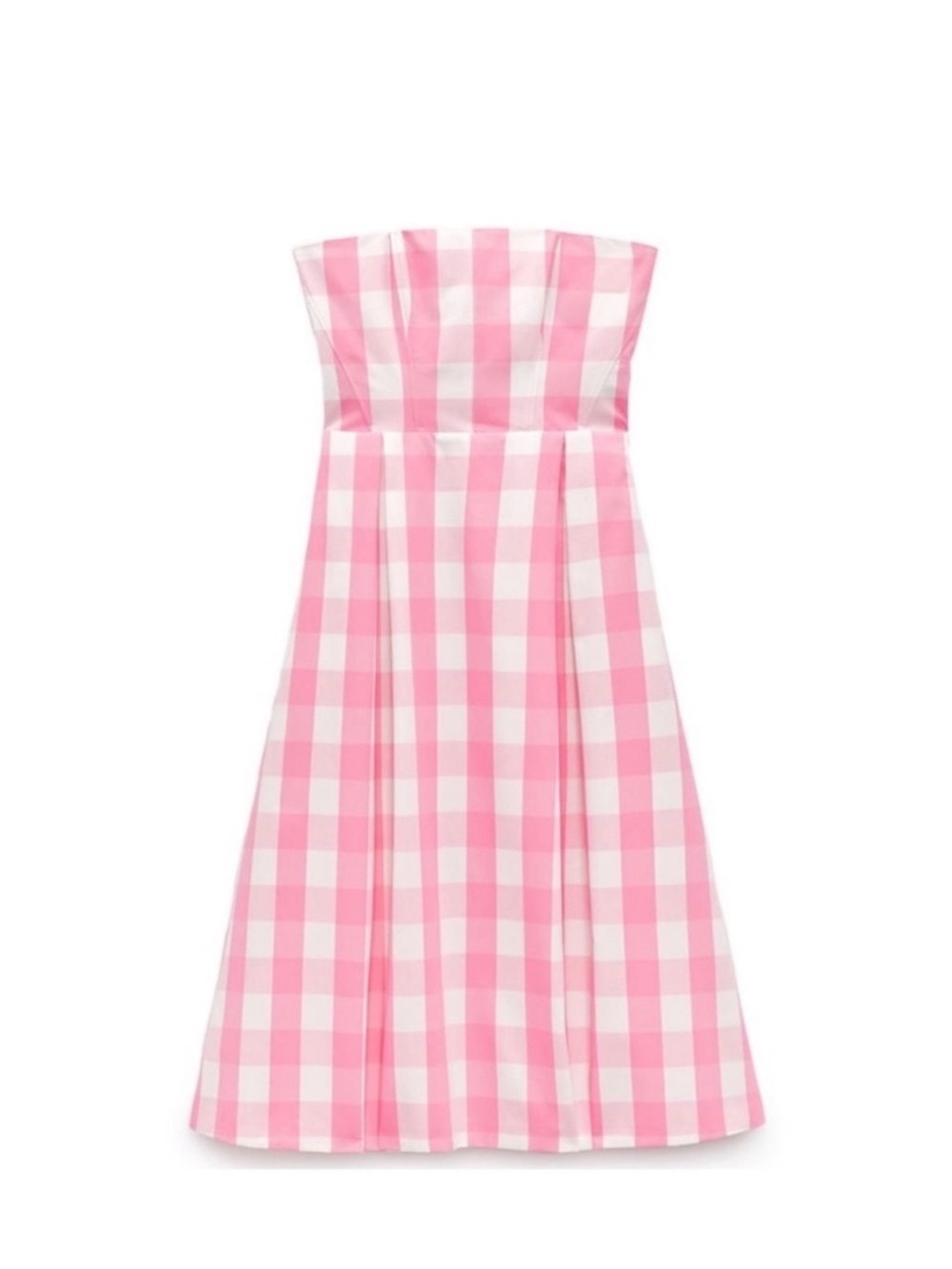 BNWOT Zara x Barbie Movie Strapless Gingham Midi Dress - Picture 3 of 9